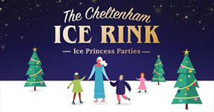 A graphic of children dressed as princes and princesses at an ice rink