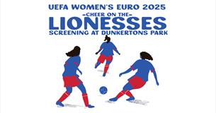 A graphic of three women playing football