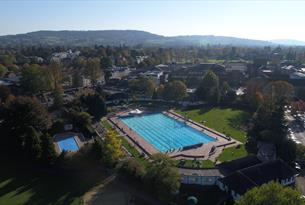 Aerial view of Cheltenham Lido.