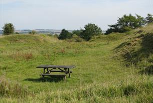Picnic bench on a hill