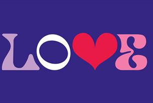 A Purple Graphic that has the word love on it.