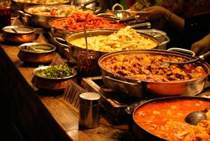 A line of curry dishes