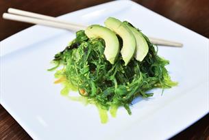 A plate of prepared seaweed and avocado