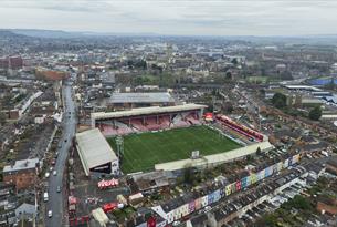 Aerial view of Kingsholm Stadium in Gloucester