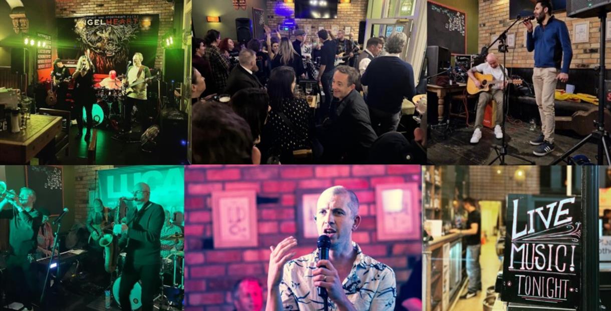 A collage of live music at The Strand.