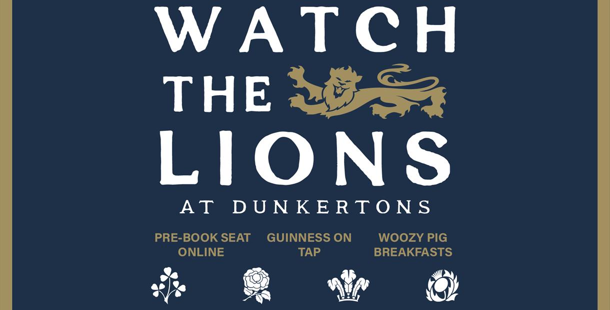 Watch the Lions at Dunkertons event poster