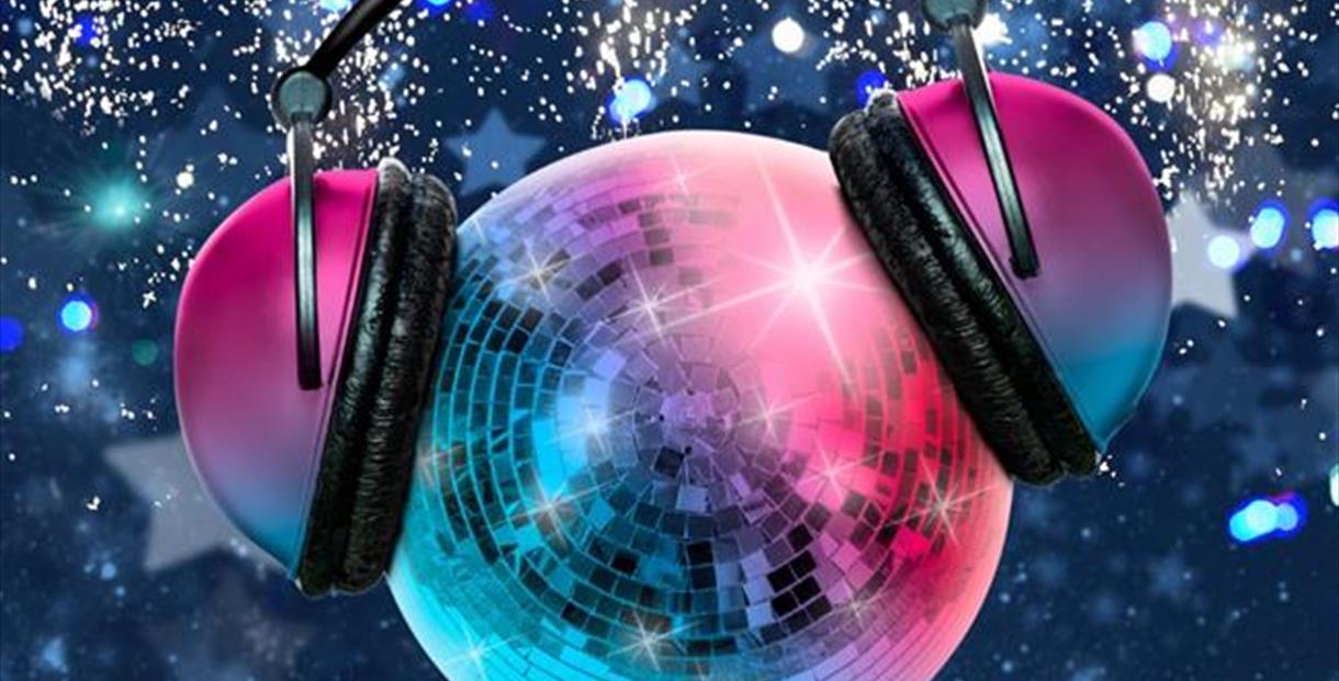 Disco ball wearing headphones