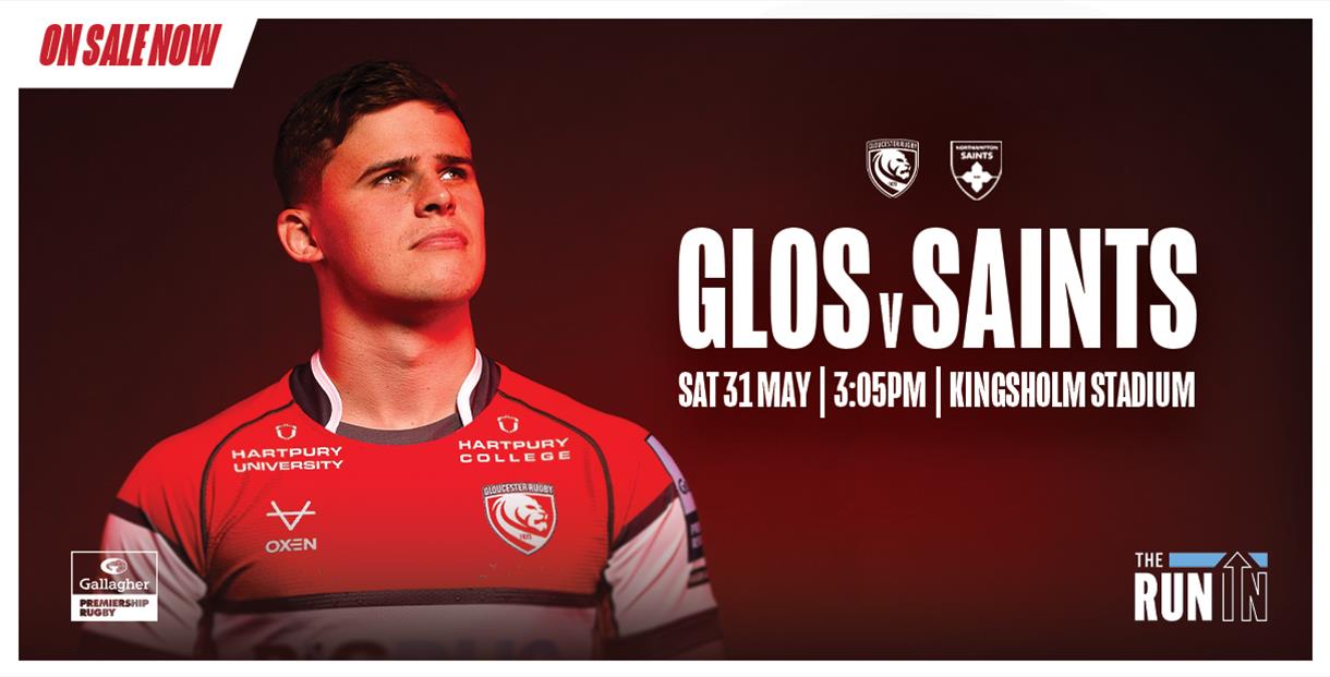 Match promotion artwork for Gloucester Rugby v Northampton Saints with Seb Atkinson as the featured player