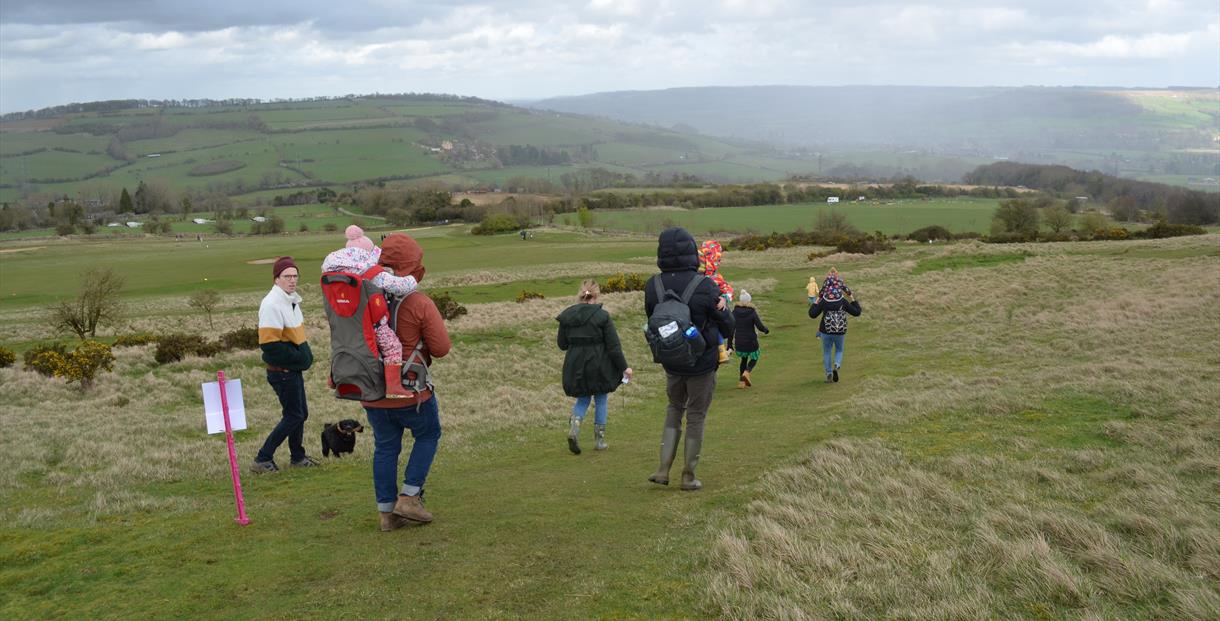 A family walking on Cleeve Common