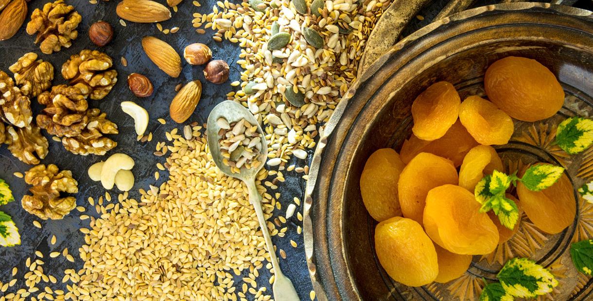 Selection of dried fruits and nuts