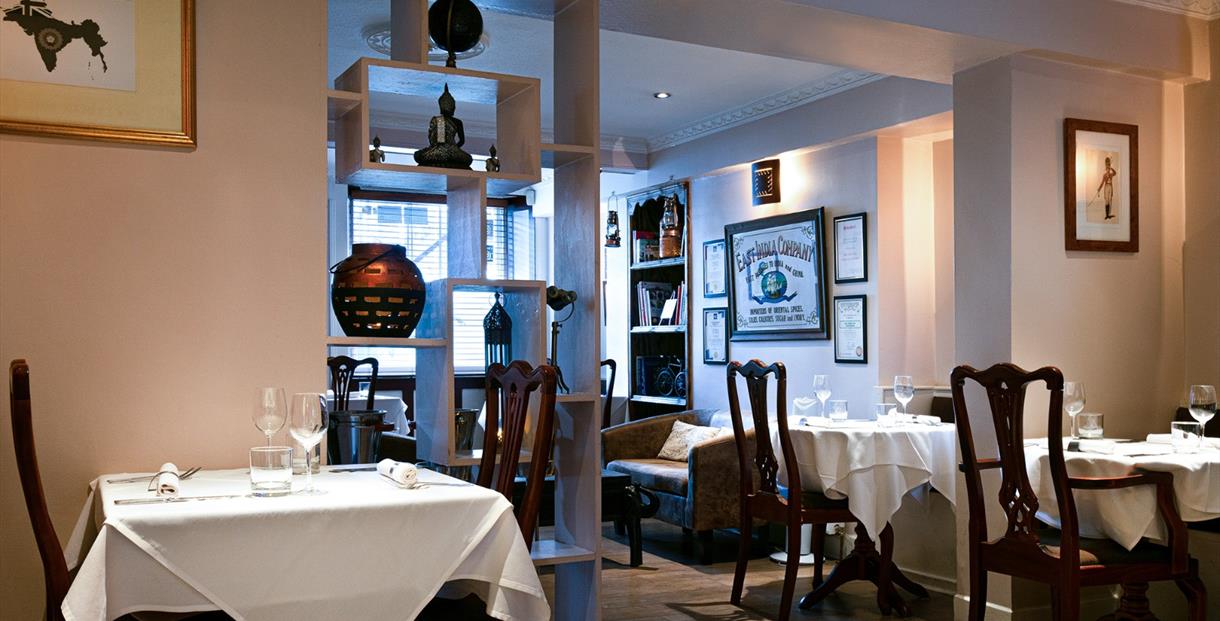 Interior tables and chairs at East India Cafe