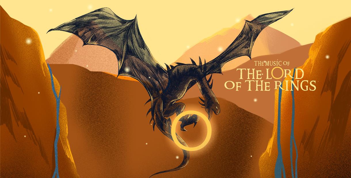 A graphic of a winged dragon-like creature from the Lord of the Rings universe