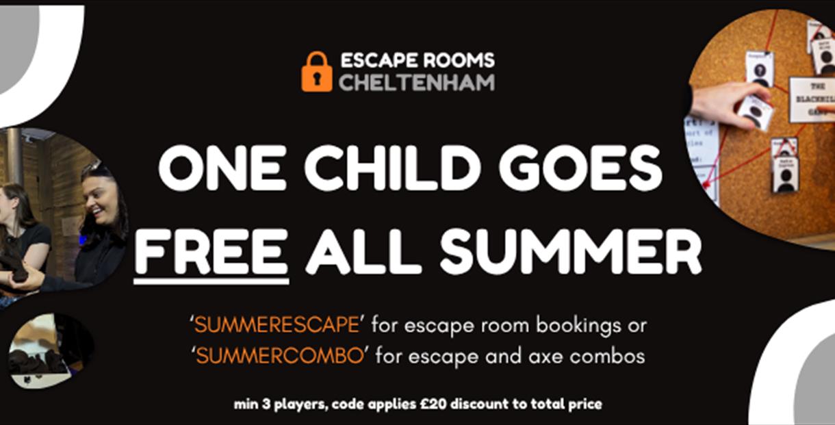 One Child Free All Summer at Escape Rooms Cheltenham
