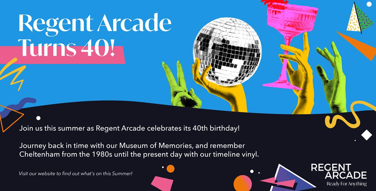 A pop art style graphic of hands holding cocktails and a disco ball.