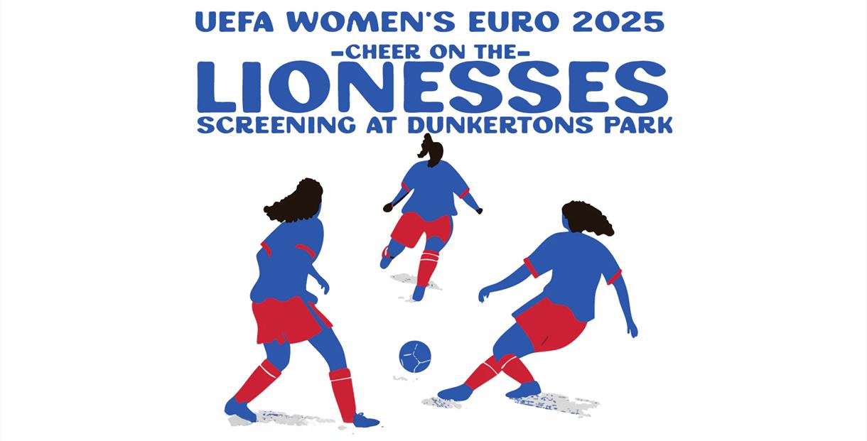 A graphic of three women playing football