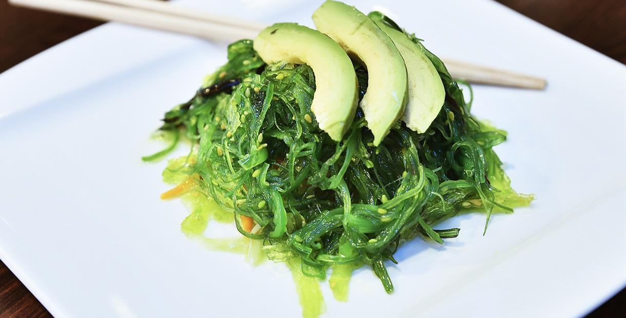 A plate of prepared seaweed and avocado