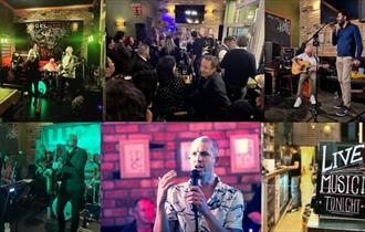 A collage of live music at The Strand.