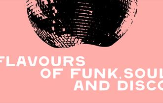 Flavours Of Funk, Soul & Disco poster with disco ball.