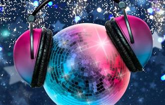 Disco ball wearing headphones