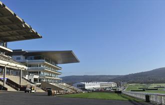 The exterior of Cheltenham Racecourse by the tracks