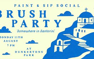 Brush party paint & sip social 'Somewhere in Santorini' poster