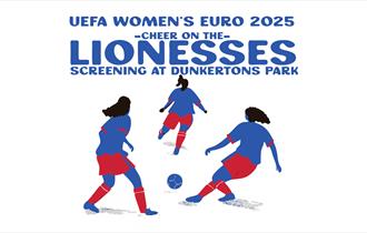 A graphic of three women playing football