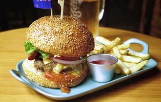 Feathered Fish burger and chips