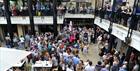 Live performance and crowds at Montpellier Courtyard.