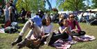 Family sat outside the Jazz Festival