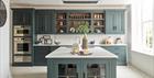 Tom Howley Cheltenham Showroom, Dark Green Kavanagh Kitchen. Luxury Bespoke Kitchens