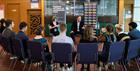 David Cameron talking to students during a previous Cheltenham Literature Festival