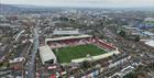 Aerial view of Kingsholm Stadium in Gloucester