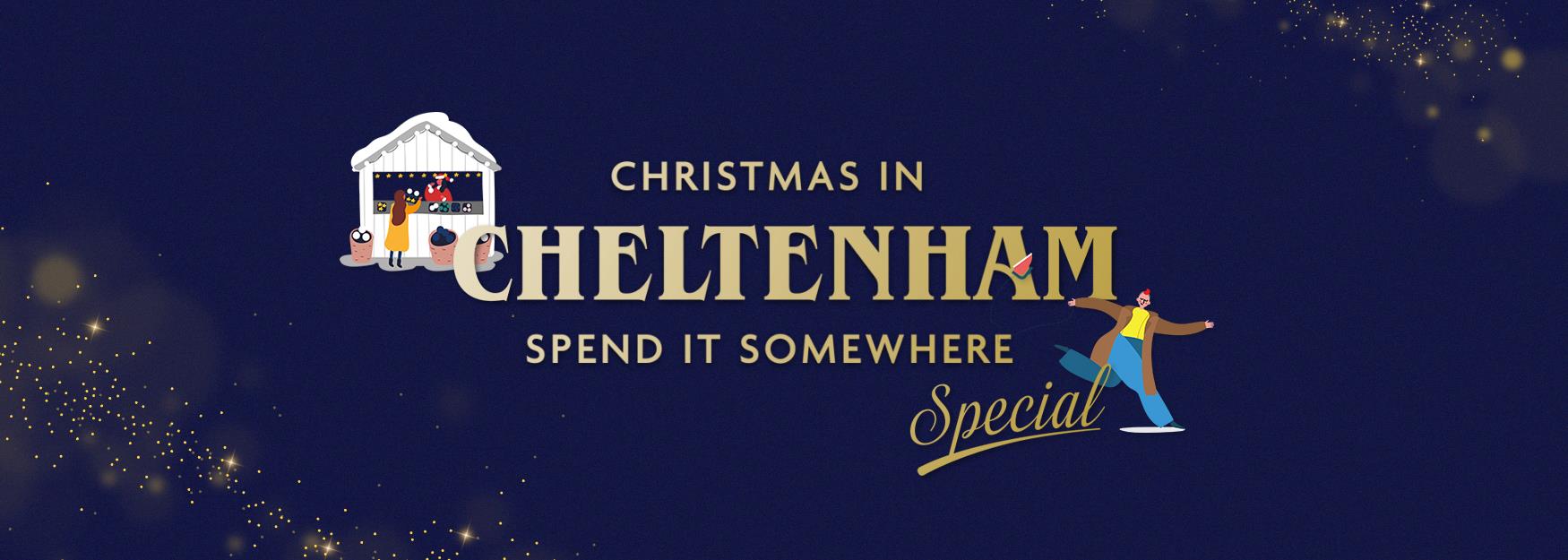 Spend it somewhere special text on a dark blue background with sparkles
