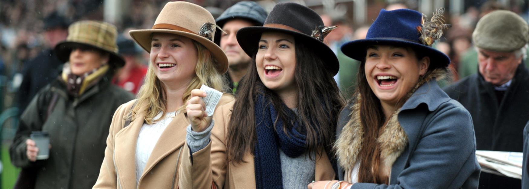 3 excited ladies at a Cheltenham Race meet