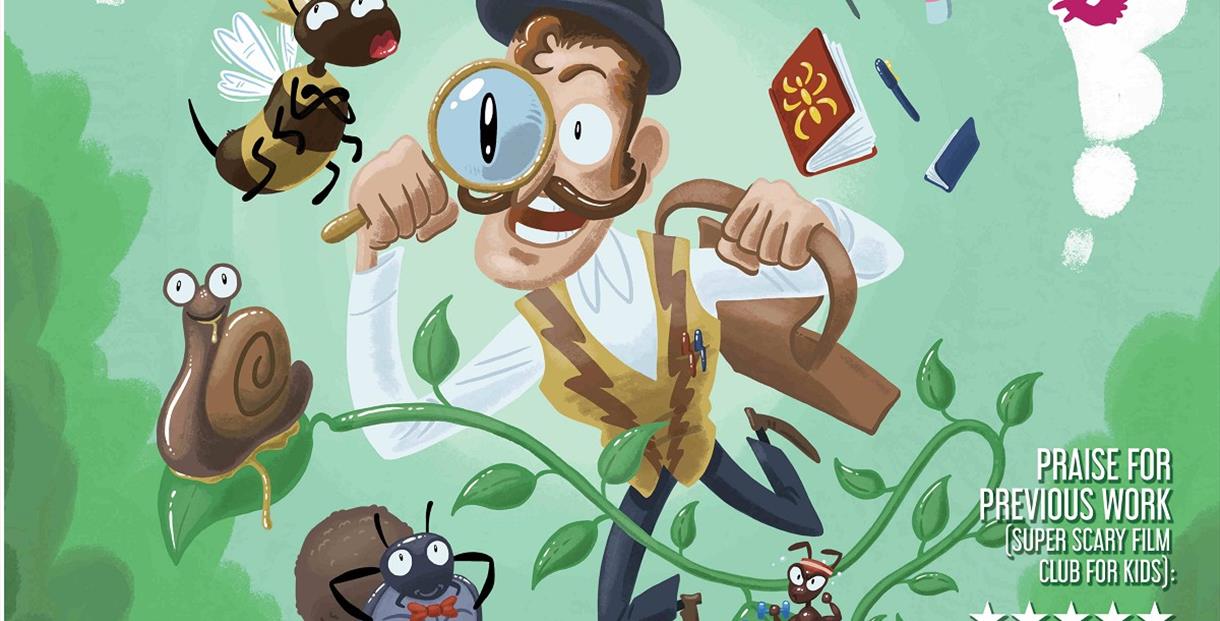 Image of a cartoon man with bugs.