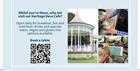 Images of the Pittville Pump Room bandstand and heritage cafe with a QR code to book a table