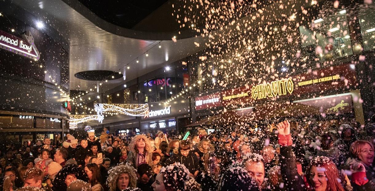 Snow at The Brewery Quarter's lights switch on