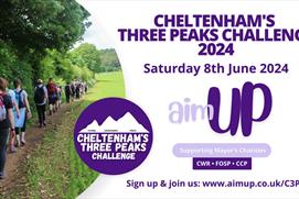 Cheltenham's Three Peaks Challenge 2024, Saturday 8th June 2024. Aim Up. Image of people walking.