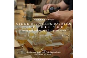 Cider and Cheese Pairing Experience at Dunkertons event poster with image of cheese and cider.