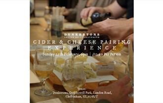 Cider and Cheese Pairing Experience at Dunkertons event poster with image of cheese and cider.