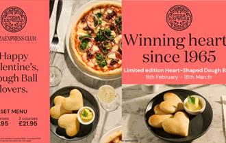 Pizza Express Valentine's Day offer with image of pizza and dough balls.