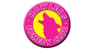 Howlers Comedy Club logo featuring a pink wolf