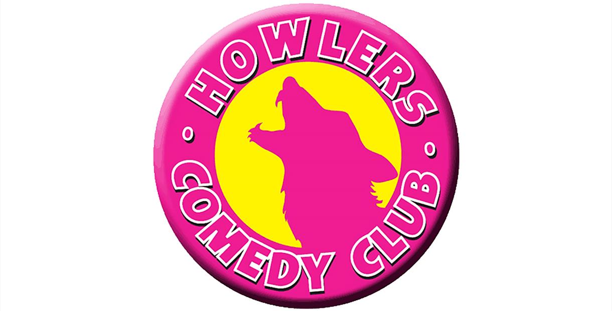 Howlers Comedy Club logo featuring a pink wolf