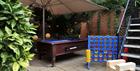 Outdoor games area, Pool table, Connect 4 and Jenga