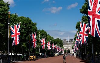 Union Jack flags lining a London street