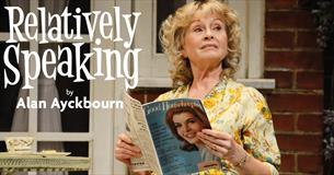 Liza Goddard on stage for Relatively Speaking