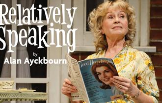 Liza Goddard on stage for Relatively Speaking