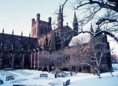 Chester Cathedral in winter