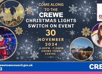 Crewe Christmas light switch on,parade,music,christmas lights,crewe town centre