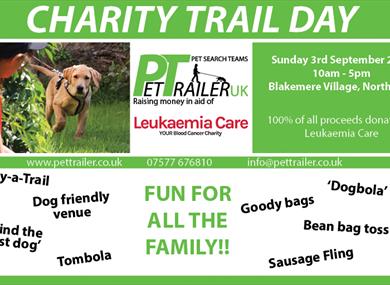 Poster with information about Pet Trailer Charity day, with picture of dog